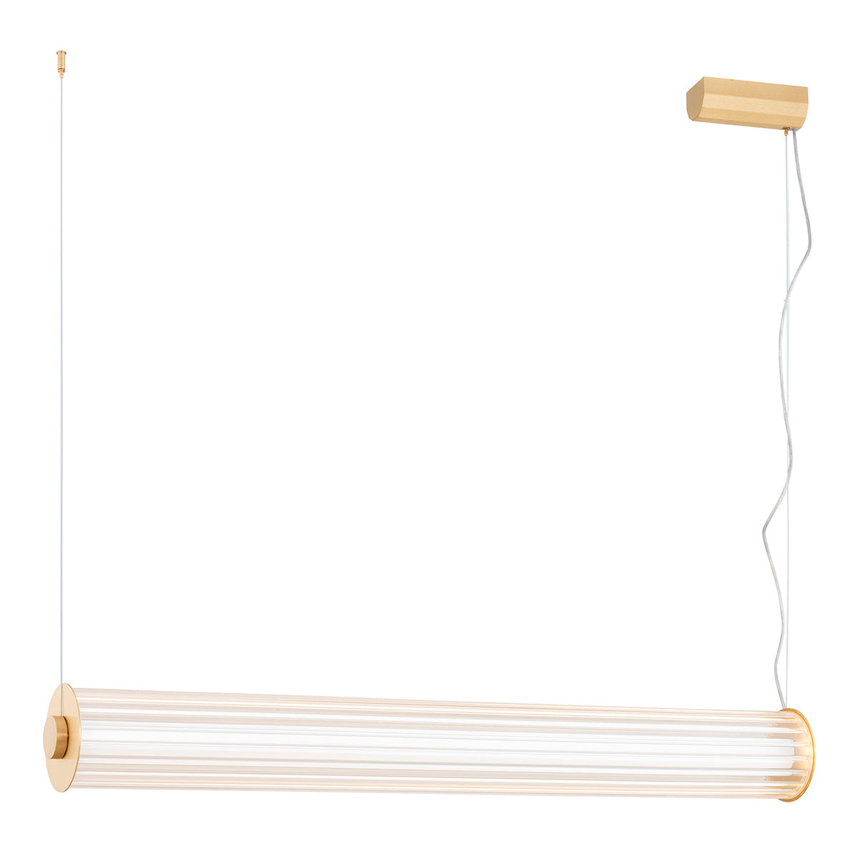 1 valgusallikaga rippvalgusti led Lehto – läbipaistev ribiline, harjatud messing – 60 W, 800 mm