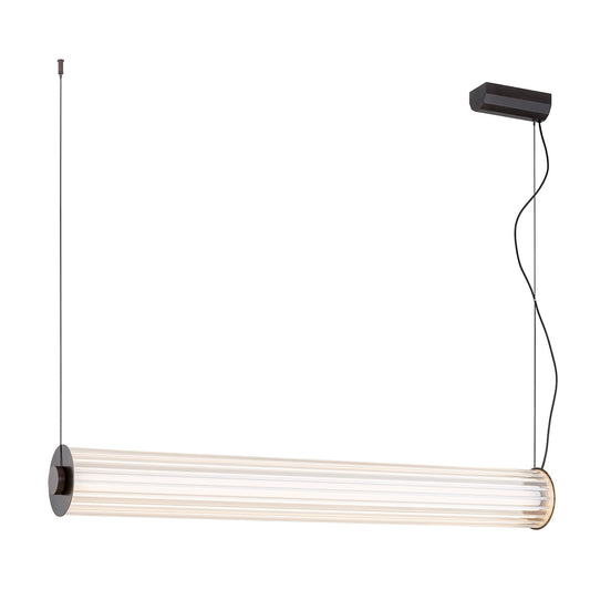 1 valgusallikaga rippvalgusti led Lehto – läbipaistev ribiline, harjatud titaan – 90 W, 1200 mm
