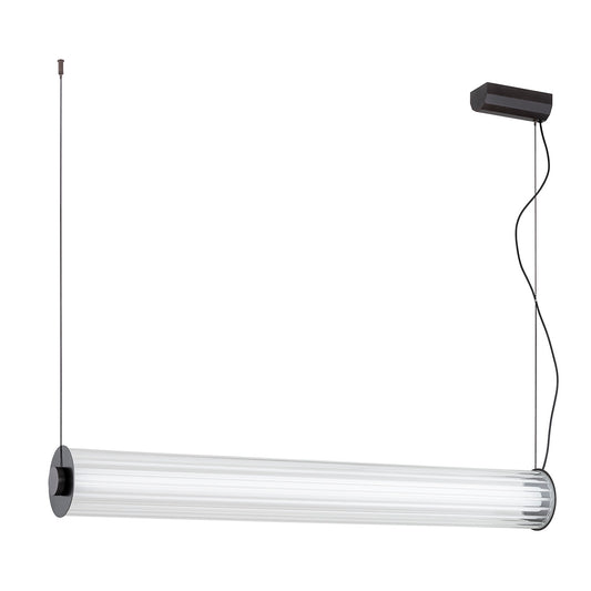 1 valgusallikaga rippvalgusti led Lehto – läbipaistev ribiline, harjatud titaan – 90 W, 1200 mm