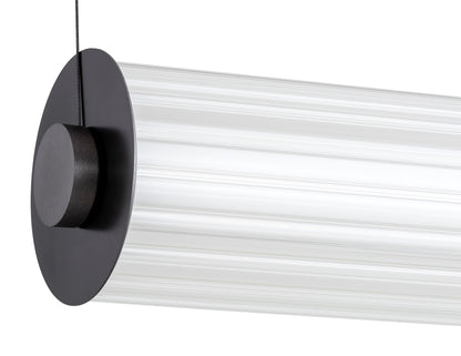 1 valgusallikaga rippvalgusti led Lehto – läbipaistev ribiline, harjatud titaan – 90 W, 1200 mm