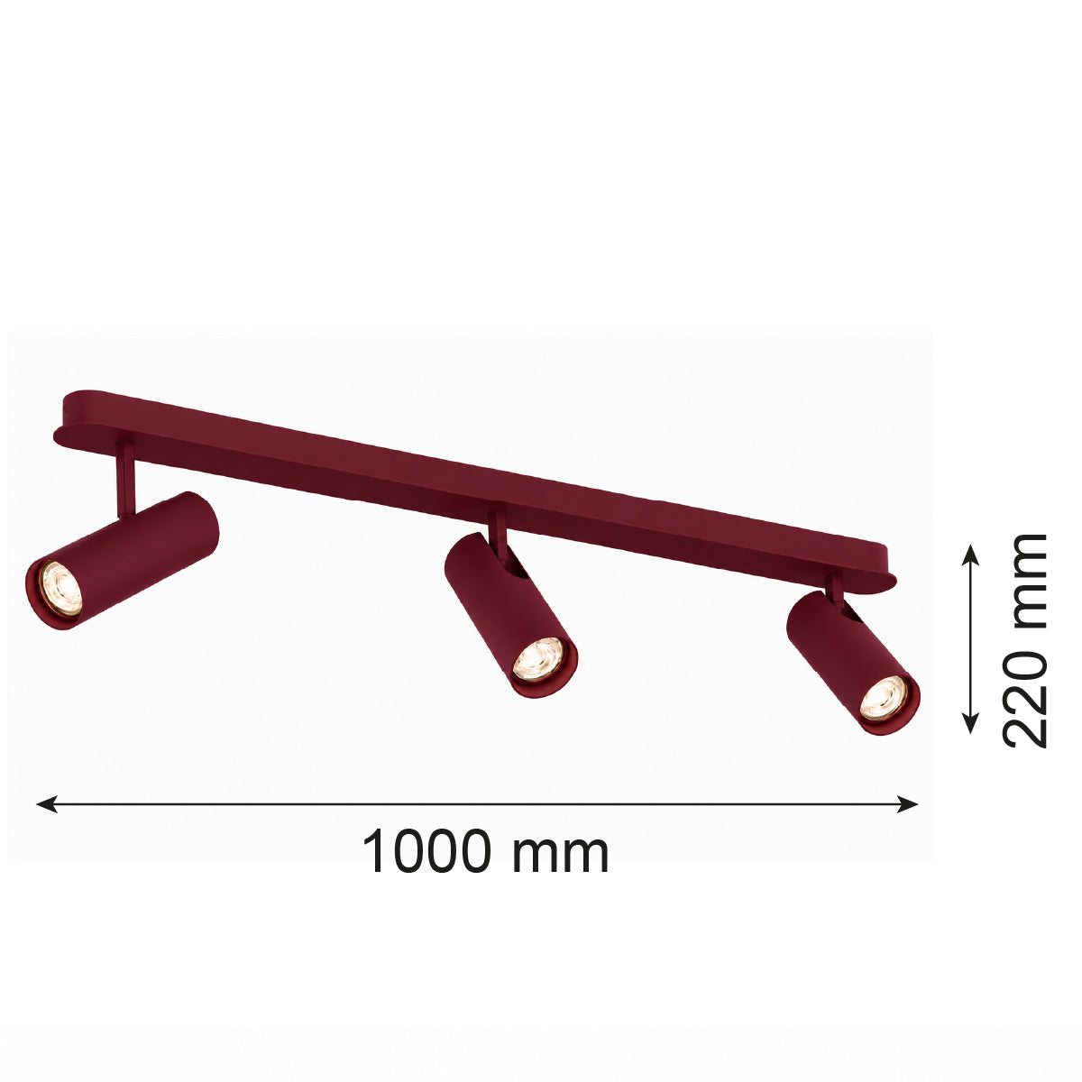 3-osaline reguleeritav kohtvalgusti Amara – bordoopunane / tekstuurne, RAL 3005